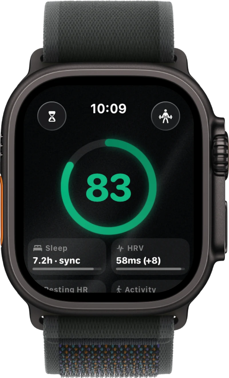 Apple Watch Ultra showing the Human Codex Health Score with sleep and HRV signals